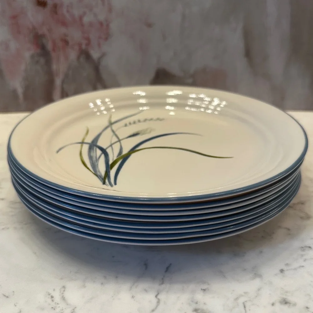 Corelle Coastal Breeze Lunch Salad Plates Set of 8 Blue Green Wheat USA Retired